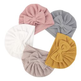 Newborn Waffle Bow Knot Hat Baby Indian Caps Girls Knitted Turban Solid Fetal Cap Soft Cotton Knotted Head Wraps Kids Bonnet Beanie Hair Accessories BA8089