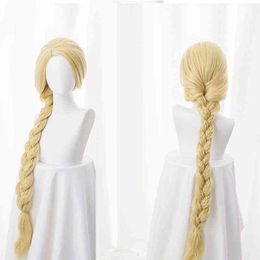 Tangled Princess 120cm 47" Straight Blonde Super Long Cosplay Wig Rapunzel Synthetic Hair Anime Wig + Wig Cap AA220317