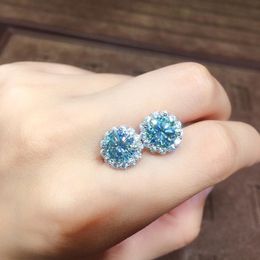 Stud Flower 1ct Aquamarine Cz Earring 100% Real 925 Sterling Silver Jewellery Engagement Wedding Earrings For Women Men Gift