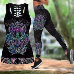 Women's Tanks & Camis Mjolnir Odin Combo Outfit Leggings And Hollow Out Tank Top Suit Yoga Fitness Soft Legging Summer Women For Girl