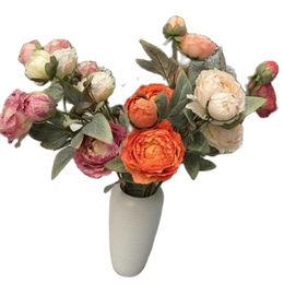 ONE Faux Flower Long Stem Camellia 3 Heads per Piece Simulation Oil Painting Peony for Wedding Centerpieces