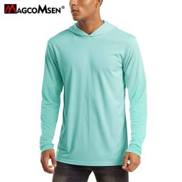 MAGCOMSEN Men s Hooded UV Sun Protection T Shirt Long Sleeve Quick Dry Beach Summer UPF 50 Hoodie T Shirt Man Surfing Tees Tops 220810