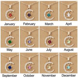 Fashion Birthstone Necklaces For Women 12 Months Crystal Star Moon Pendant Chain Men Trendy Birthday Party Jewellery Gift