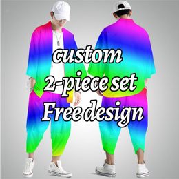 Men's Tracksuits 3D Custom Print Men/Women 2 Piece Sets Summer Short Sleeve Sweatpants Couple Tracksuit Sweatshirt Zipper Hoodies Mens Cloth