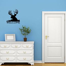 Deer Buck Head Welcome Sign - Size 12" x13" Metal Wall Art