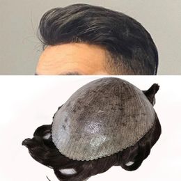 Men's Toupee Comfortable Durable Skin 0.12mm PU 10x8inch Hair Replacement for Male Hairpiece 100% Human Hairs Pieces for Man