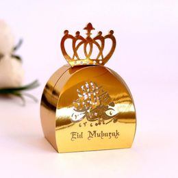 Gift Wrap 10Pcs Eid Mubarak Candy Boxes Gold Silver Hollow Cookie Box For Ramadan Islamic Muslim Event Party Packing Decor