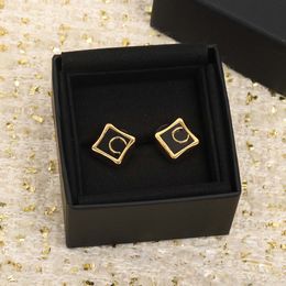 2022 Top quality Charm square shape stud earring with black Colour enamel for women wedding Jewellery gift have box stamp PS7967