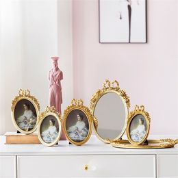 Retro Resin Golden Po Frame Mirror Bow Modern Home Decoration Background Wall Accessories Picture Girl Room Furnishing 201211