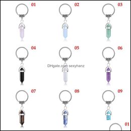 Key Rings Jewelry Natural Stone Hexagonal Prism Keychains Healing Amethyst Crystal Car Decor Keyholder For Women Men Drop Delivery 2021 Hnne