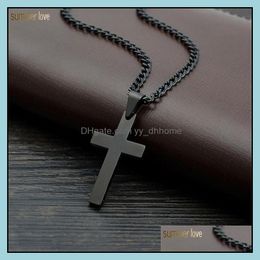 Pendant Necklaces Pendants Jewellery Fashion Stainless Steel Cross Necklace For Men Women Gold Sier Black Link Chain Jesus Prayer Drop Deliv