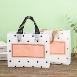 300Pcs/Lot Thick Large Plastic Bags White Round Dots Pink Shopping Jewellery Packaging Bags Plastic Gift Bag With Handle