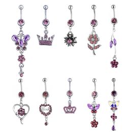 YYJFF PP10-001 Belly Navel Button Ring Mix 10 Styles Aqua.Colors 10 PCS Crown Heart Flower