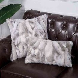 MS.Softex Natural Fur Pillow Case Patchwork Real Rabbit Fur Pillow Cover Soft Plush Cushion Cover Home Decoration 210401