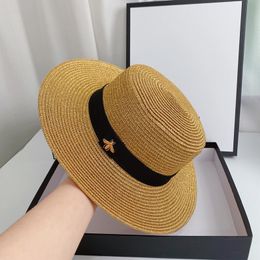 Brown Woman Straw Hats Summer Vintage Outdoor Sun Protection Cap Solid Color Breathable Caps Bandage Wide Brim Hats