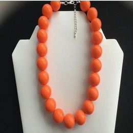 Women Chunky Orange Bead Choker Necklace