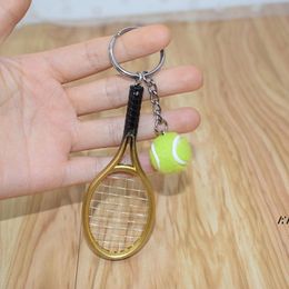 NEW Sport Tennis Racket Keychain Handmade Mini 3D Tennis Racket Ball Keyring Key Chain Bag Pendant Charms Party Favour JJLA12811