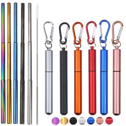 Reusable Telescopic Straw 304 Stainless Steel Metal Straw with Cleaning Brush Collapsible Portable Drinking Straw Set for Travel