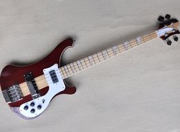 4 Strings Dark Red Electric Bass Guitar with Maple Fretboard Neck Through Body
