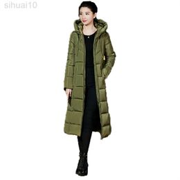 Winter Parkas Jacket Women New Hooded Thick Warm Long Down Cotton Coat White Red Grey Fashion Slim Cotton Coat Female L220730