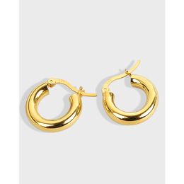 Huggie Hoop Geometric O Circle Earrings for Women 14K White Gold Plated 925 Sterling Silver Hoop Earrings for Men