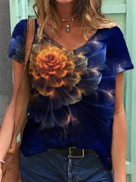 Short Sleeve Casual Women T-shirts Summer Flower Print Tops 3d Street Fashion Tee Female V-neck Loose T-shirt Large Size 5xl