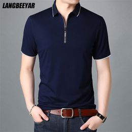 Top Quality Summer Brand Mens Polo Shirts Designer Plain Zipper Short Sleeve Casual Tops Fashions Man Clothing 220408