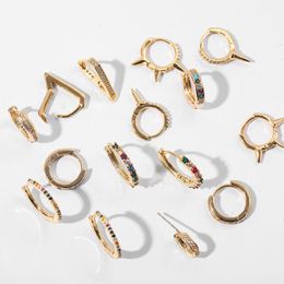 Hoop & Huggie Punk Small Tiny Rivet Spike Circle Earrings For Women Fashion Colourful Crystal Minimal Charming Thin Ear Piercing Jewellery