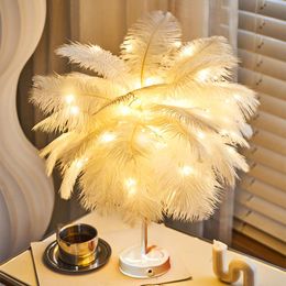 Table Lamps Modern Feather Lamp Night Light Bedroom Bedside Wedding Decoration Small Lantern Ins Girl Heart Birthday GiftsTable LampsTable