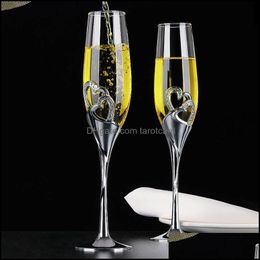 Wine Glasses Wedding Crystal Champagne Metal Stand Flute Goblet Party Couple Valentines Day Gift 200Ml Inventory Wholesale Drop Delivery 202