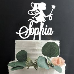 Rose Gold Acrylic Custom Name Birthday Fairy Cake Decoration Accessory Personalized Princess Party Cake Topper Decor for kids 220618