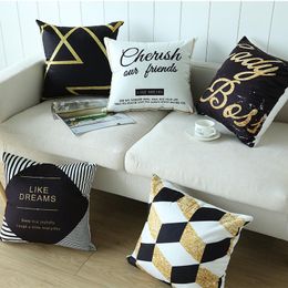 Cushion/Decorative Pillow Cushion Cover Velboa Fabric Serging Square 45 Black Gold Printted Throw Pillowcase Sofa Home DecorativeCushion/Dec