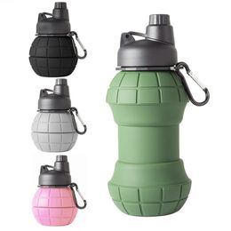 Silicone Folding Water Bottle Carabiner Outdoor Portable Camouflage Telescopic Cup Sports Kettle Mountaineering Camping Equipment 550ML