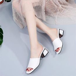 Sandals Summer Women's Slippers Fish Mouth Mid Heel Lippers Woman Flip Flops Low-heeled Ladies Womens 35-40Sandals