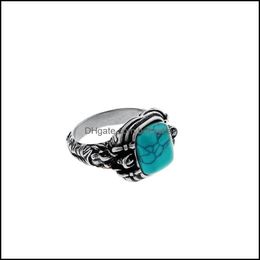 Band Rings Jewelry Retro Turquoise Ring Mens Trendy Personality Engraving Titanium Steel Index Finger Thai Sier Fashion Street Drop Delivery