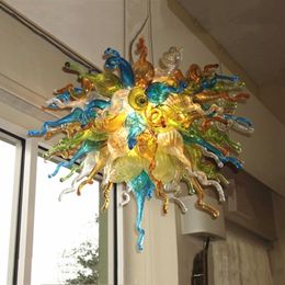 Art Deco Multi Colored Pendant Lamps Chandeliers Creative Crystal Hand Blown Glass Murano Chandelier 28 by 20 Inches