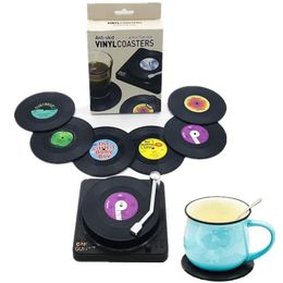 Mats & Pads Est 6Pcs Plastic Retro Record Cup Mat Anti-Slip Coffee Coasters Heat Resistant Music Drink Mug Table PlacematMats MatsMats
