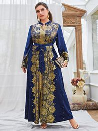 Plus Size Dresses Women Maxi 2022 Luxury Chic Elegant Long Sleeve Embroidery Muslim Turkey Evening Party Wedding ClothingPlus