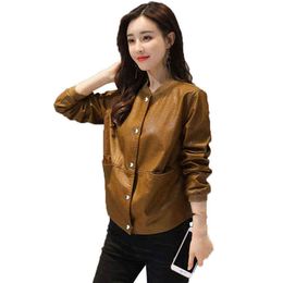 Women PU Leather Jacket 2021 New Female Spring Autumn Large Size Coats Female Short Leather Overcoat Casual PU Leather Jacket C L220728