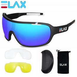 3 Lens ELAX Polarised Cycling Glasses Men Women Outdoor Sports UV400 Cycling Sunglasses Mountain Road Bike Eyewear MTB Goggles