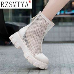 Breathable Mesh Hollow Sandals Plus Big Size 42 43 Summer Platform Boots Thick Sole Women Back Zipper 220421