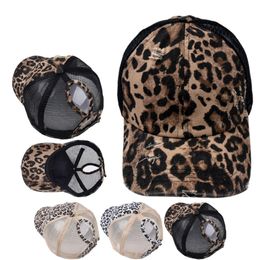 Leopard Print Baseball Cap Ponycap Messy High Bun Ponytail Adjustable Mesh Trucker Baseball Cap Hat XDJ227