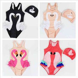 Toddler Kids Swimwear 18 Baby Girls Flamingos Swimsuit Girls Children Summer Swimwear Bathing Jumpsuit+Swiming Cap 2Pcs Costume Beachwear