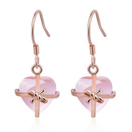 Love Heart Earrings For Women Girl Jewellery Natural Gem Stone Drop Earring Rose Gold Wedding Earrings