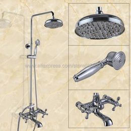 Bathroom Shower Sets Solid Brass Chrome 8" Rainfall Head Faucet Set Tub Mixer Tap With Hand Kcy324Bathroom