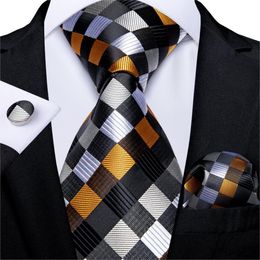 Fashion Plaid Mens Tie Set High Quality 8cm Width Neck Handkerchief Cufflinks Business Wedding For Men