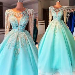 2022 plus size arabic aso ebi luxurious beaded aline prom dresses sheer neck evening formal party second reception bitthday engagement gowns dresses zj305