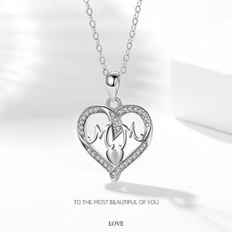 S925 Sterling Silver Favor MOM Diamond Hollow Pendant Jewelry Women's Mother's Day Necklace Gift