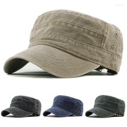 Wide Brim Hats Casual Washed Cotton Flat Top Hat Adjustable Military Caps Men Women Cadet Cap Unique Design Vintage Four Seasons HatsWide Ch