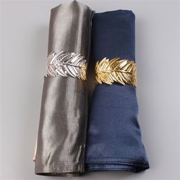 12pcs Hotel banquet western feather napkin ring Creative fashion diamond leaf napkin buckle Simple model paper towel ring T200523